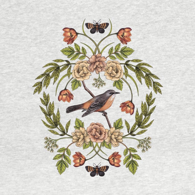 In The Garden - Nature Pattern w/ Birds, Flowers & Moths by somecallmebeth